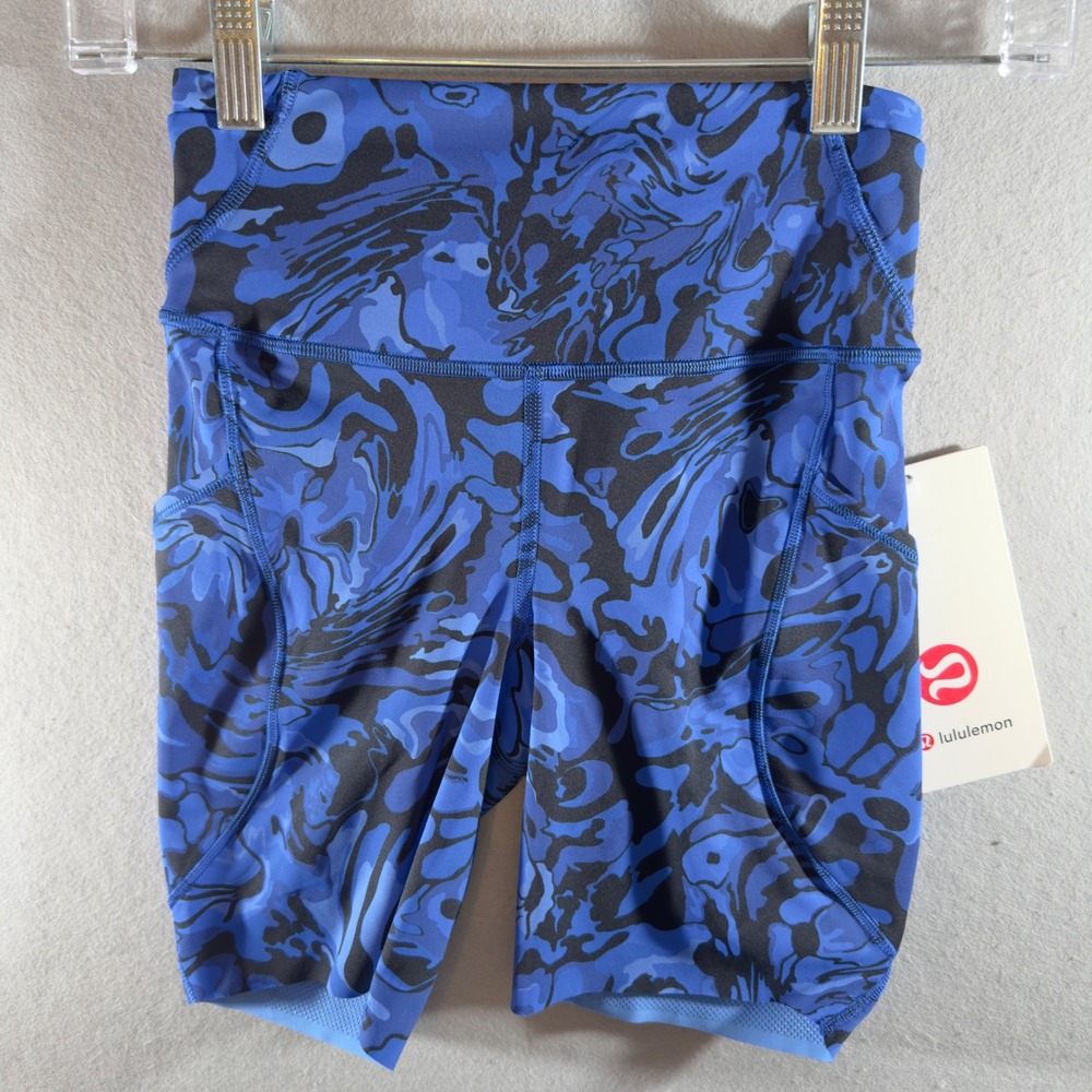 464 | NWT Lululemon Fast and Free 6" Pocket Shorts Blue Marble Print Size 2